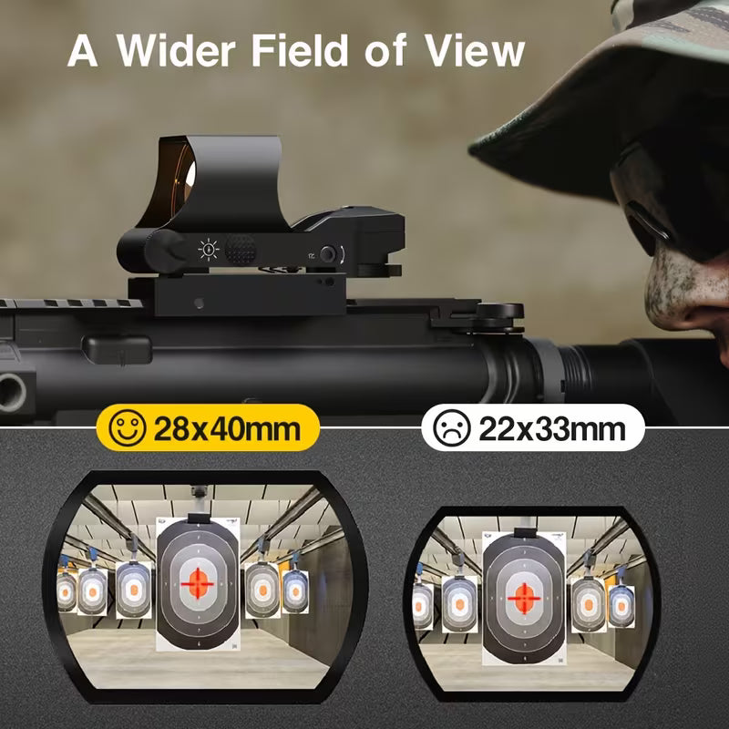 Tactical Holographic Red Dot Sight – No Parallax, Day & Night Use for Hunting & Quick Aiming