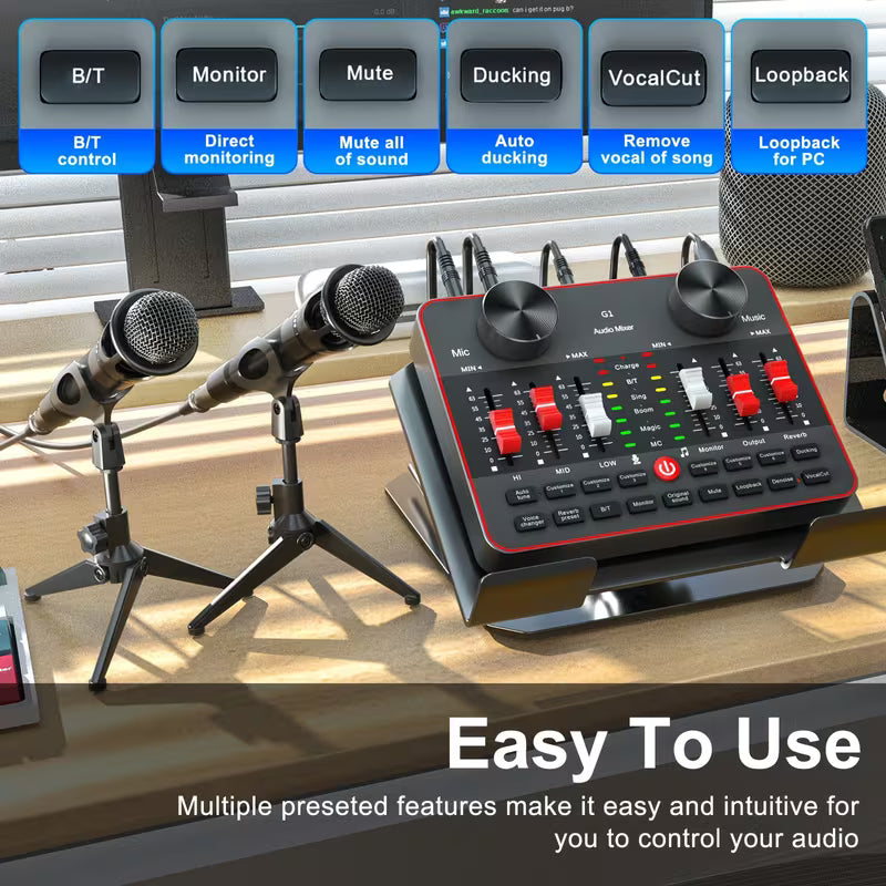 Podcast Equipment Bundle – All-in-One Audio Interface + 2 Condenser Mics for Streaming & Recording