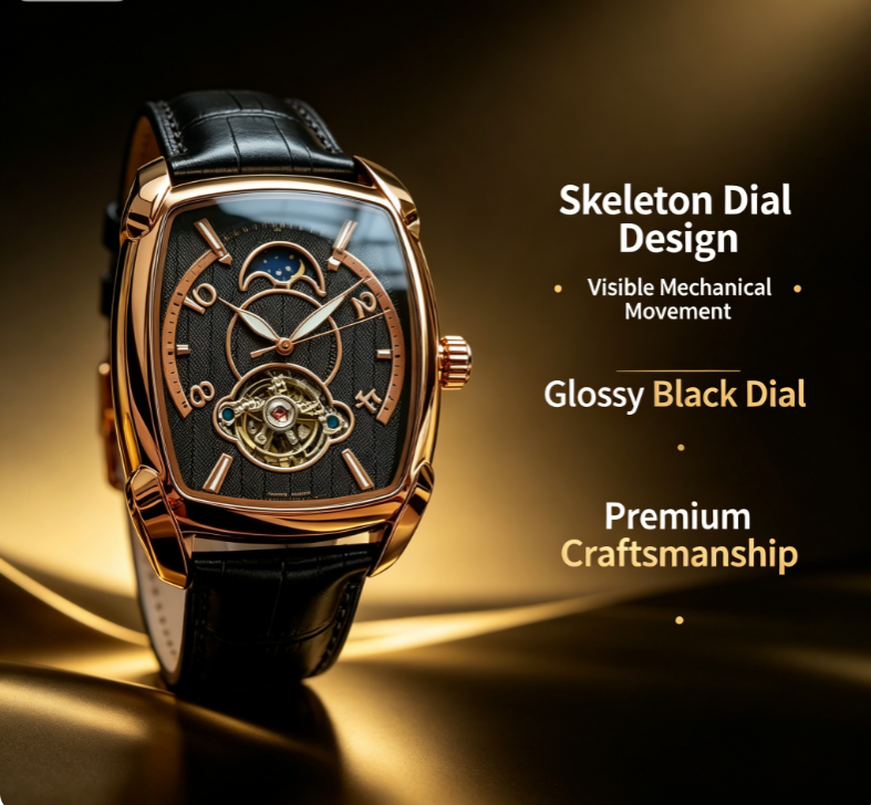 Men's Business Fashion Mechanical Watch – Waterproof, Trendy All-Match Design, Exquisite Gift with Box for Birthday, Party & Daily Wear