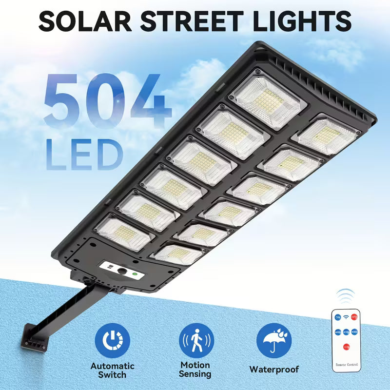 Solar Street Light – 504 LEDs, IP44 Waterproof, Dusk to Dawn for Yard, Deck & Garden