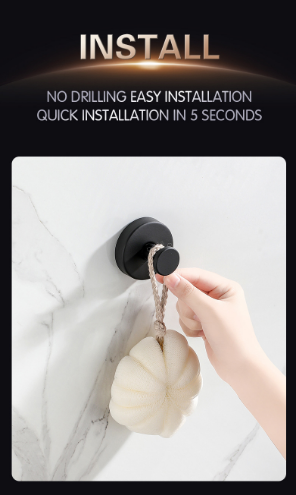 4 PCS Black Suction Cup Hooks, Waterproof Reusable Suction Hooks for Kitchen, Bathroom, Shower – Towel, Loofah, Robe Hanging