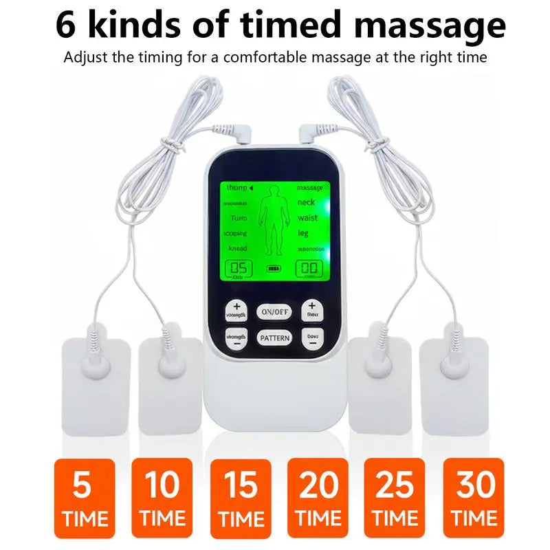 Muscle Massage Unit – 10 Modes, Dual Channel, 30 Intensity Levels, Compact Rechargeable Body Massager with 10 Pads – Great Gifts for Him