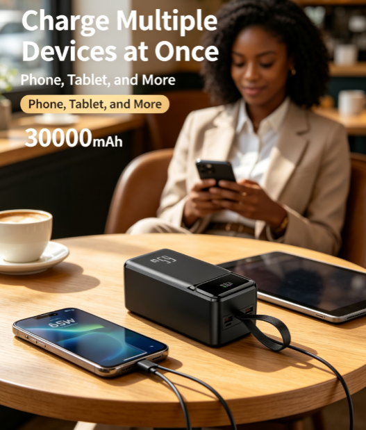 30000mAh Laptop Power Bank - 65W PD Fast Charging High Power Portable Charger