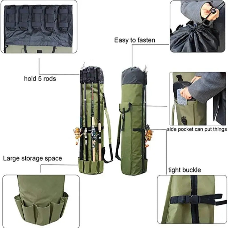 Multifunctional Fishing Rod & Tool Organizer Bag – Portable Storage Case for Outdoor Fishing Accessories