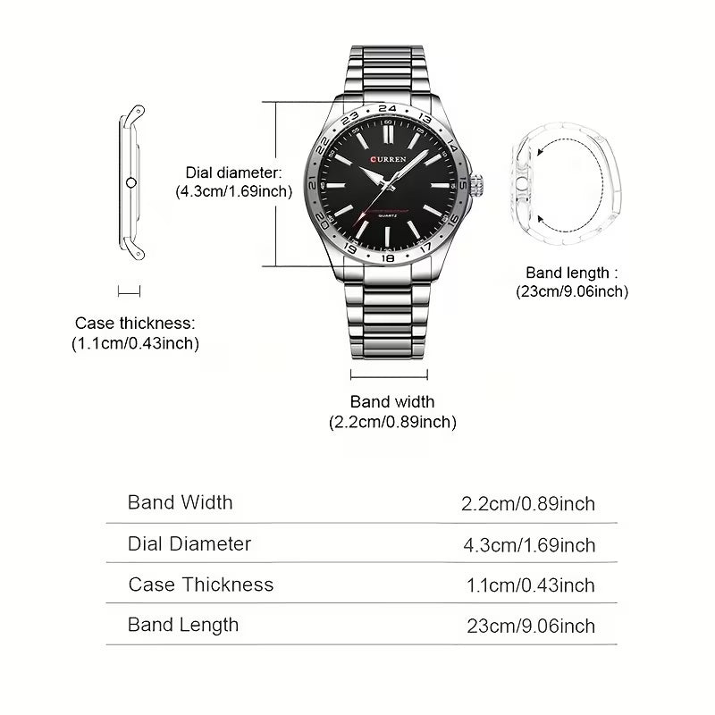 CURREN Men's Luxury Quartz Watch - Luminous Hands, Stainless Steel Strap for Business, Outdoor and Party Wear