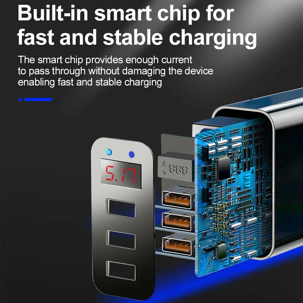 2-Pack 3-Port USB Wall Fast Charger QC 3.0 - LED Display Quick Charge for iPhone, Samsung, LG and Android