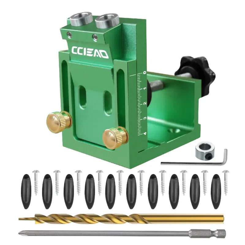 Pocket Hole Jig Kit – Adjustable Woodworking Dowel & Joint Angle Tool, with Carpentry Locator, Hex Shank Drill Bits Set