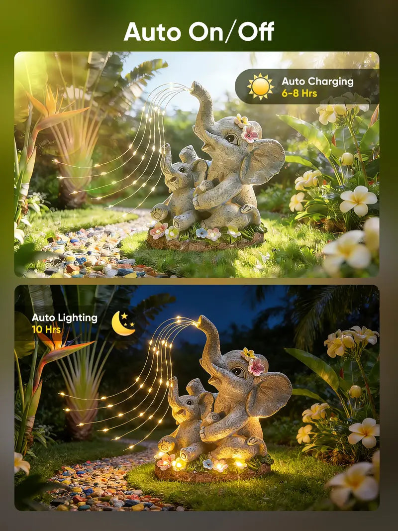 Solar Garden Decor Elephant Statues with Guitar Lights – Unique Outdoor Yard & Balcony Ornament, Great Gift for Mom, Birthday & Housewarming
