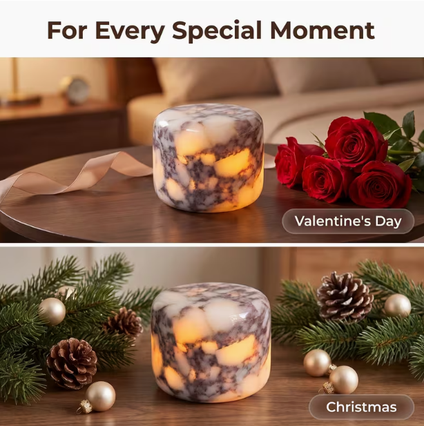 Unique Stone Table Lamp – Type-C Rechargeable, 3-Way Dimmable Bedside Lamp with Warm LED Ambient Lighting for Bedroom Nightstands, Portable Night Light