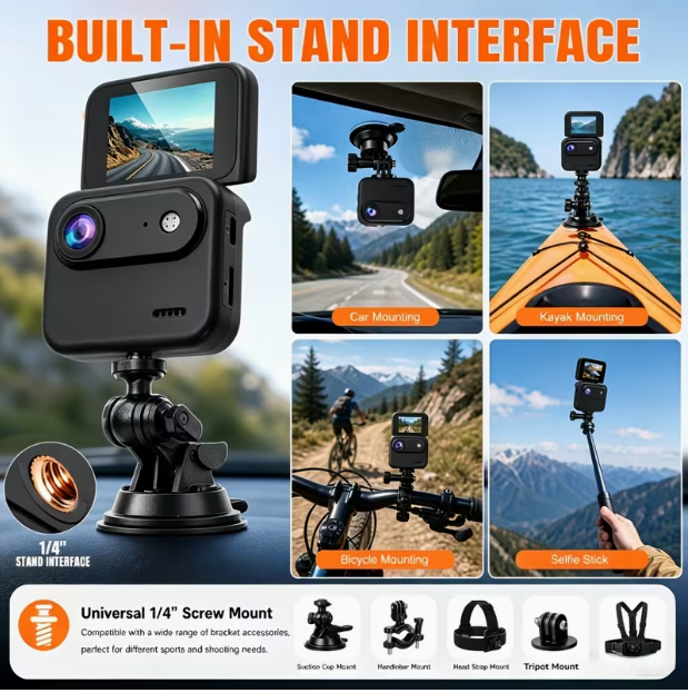 4K Flip Screen Thumb Action Camera – Anti-Shake, Wide-Angle, Lightweight, for Vlog & Travel, Includes 32GB Memory Card, USB Reader & Type-C Adapter