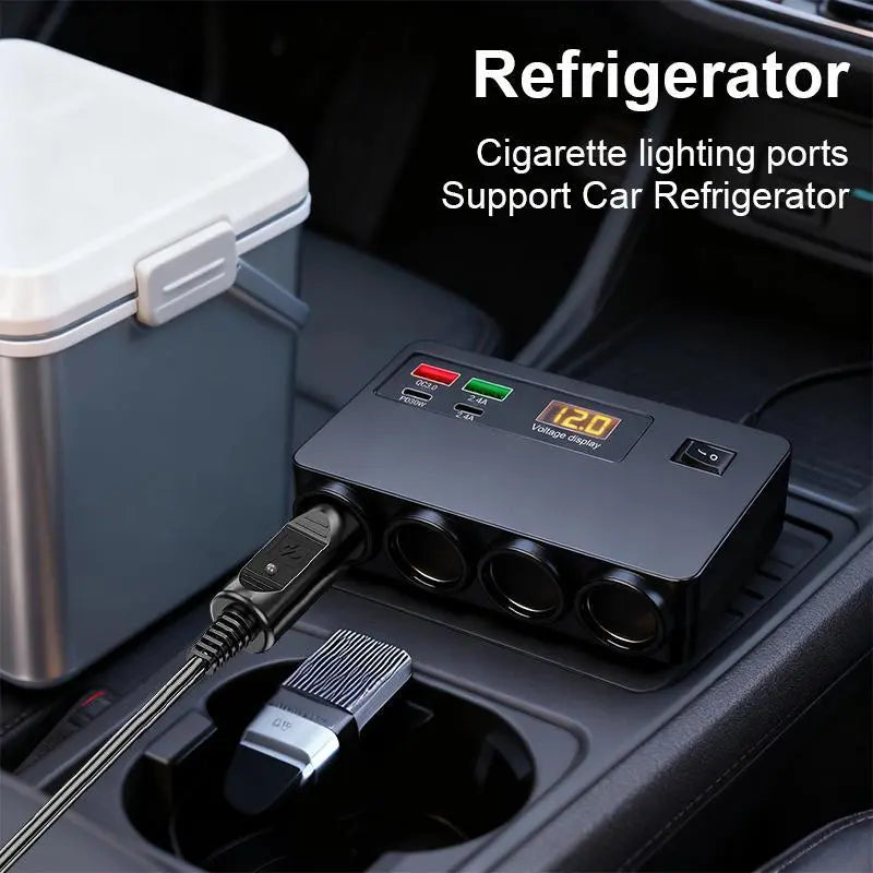 120W 4-Cigarette Lighter Adapter with PD/QC 3.0 - 12V/24V Charging Station, Independent Switches, Type-C DC Outlet Car Charger for All Devices