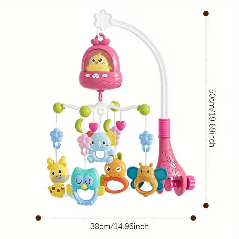Baby Sensory Music Device – Detachable Animal Bells, Lullaby Night, 360° Rotation for Soothing Sleep