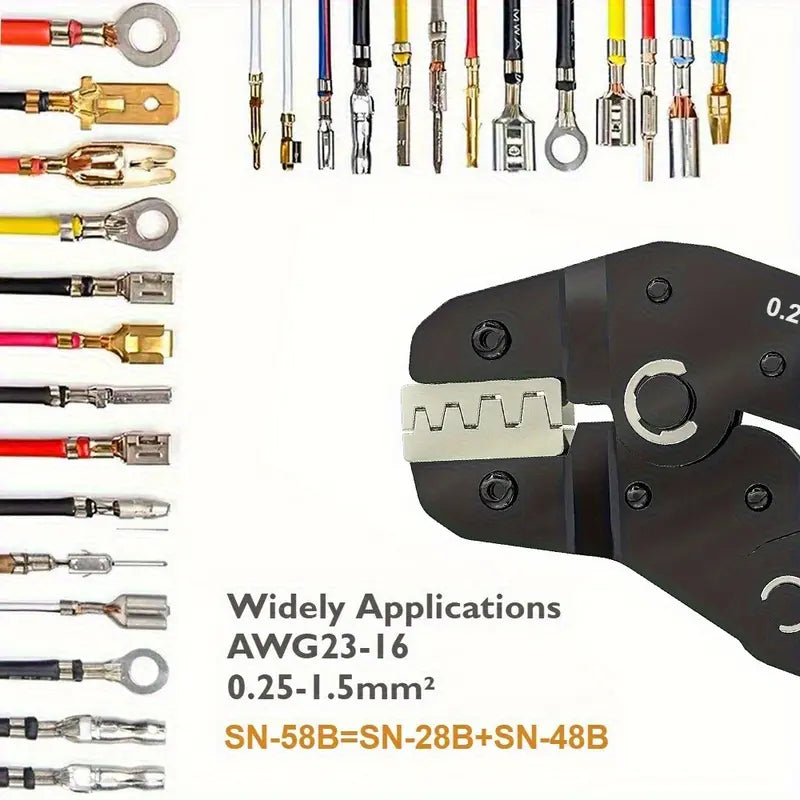 600-Piece SN-58B Ratchet Crimping Pliers Set – DIY Hand Tool Kit for AWG 23-16 Terminals, Includes 2.8/4.8/6.3mm Male/Female Clamp Connectors & Wire Cutters