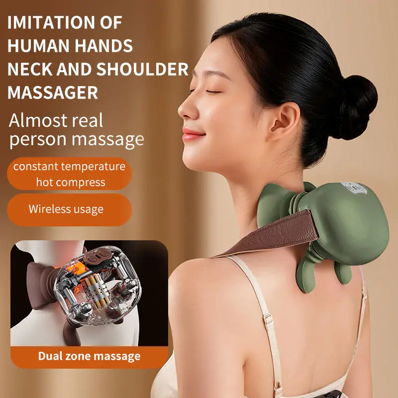Shoulder & Neck Massager with Bionic Heat – 4D Deep Kneading, Simulated Hand Massage, Relieves Muscle Fatigue & Tension