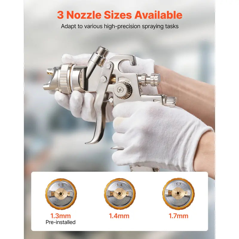 Air Spray Gun with 3 Nozzles (1.3/1.4/1.7mm) - 600ml Gravity Feed Paint Sprayer with Air Regulator for Car, Furniture and Home Improvement