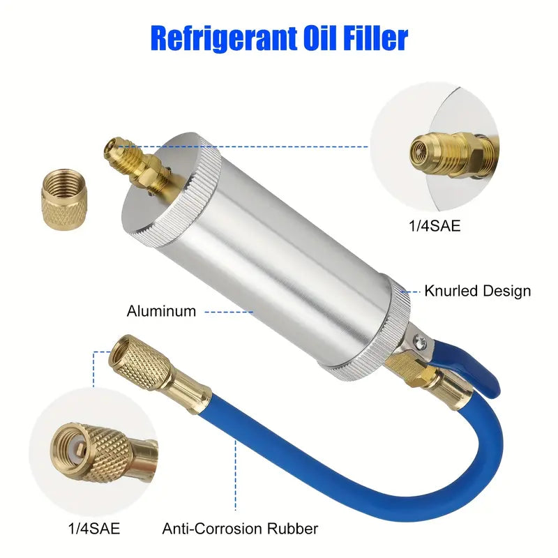 1/4" SAE AC Oil & Dye Injector Kit with Quick Connector – Precision Refrigerant Injection Tool for Car Air Conditioning Systems