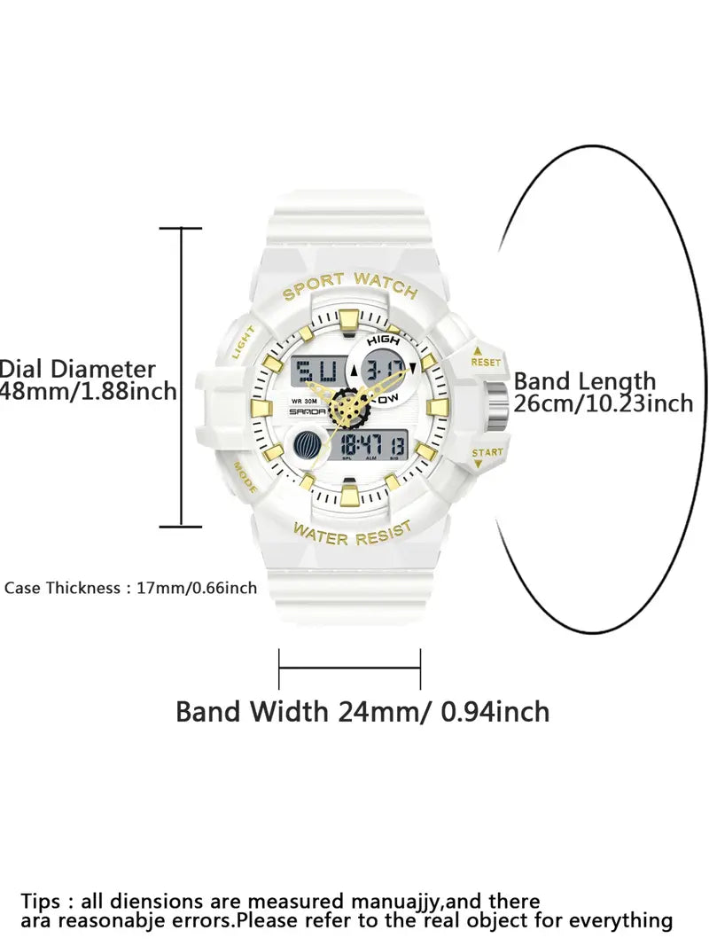 Men's Sports Quartz Wristwatch – Analog-Digital Display, Waterproof, Alarm, Timer, Date & Week Display, Multifunction LED Backlight