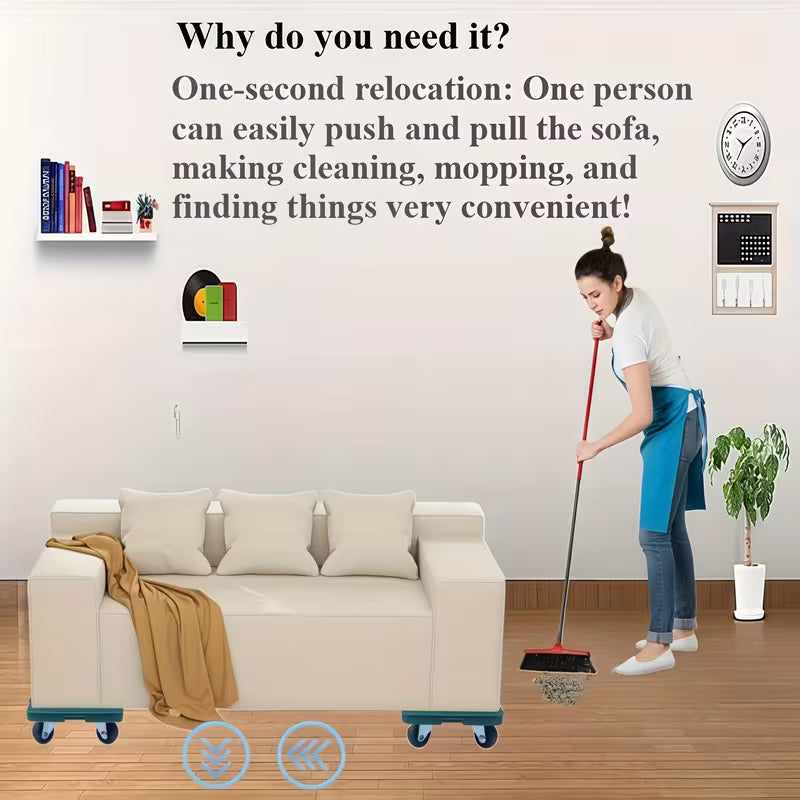 Furniture Dolly with 4 Wheels & Lifting Kit – 360° Rotation, 800lbs Capacity with Pry Bar & Jack