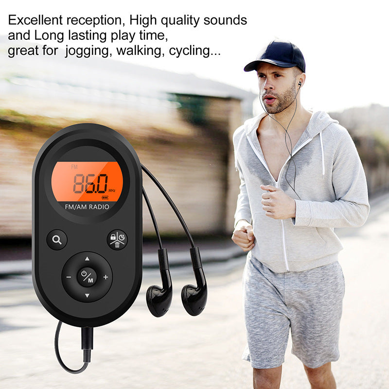 Portable AM/FM Pocket Radio – Rechargeable, Long Battery Life, Stereo Headphones, Backlit Display with Timer, for Hiking, Walking & Jogging