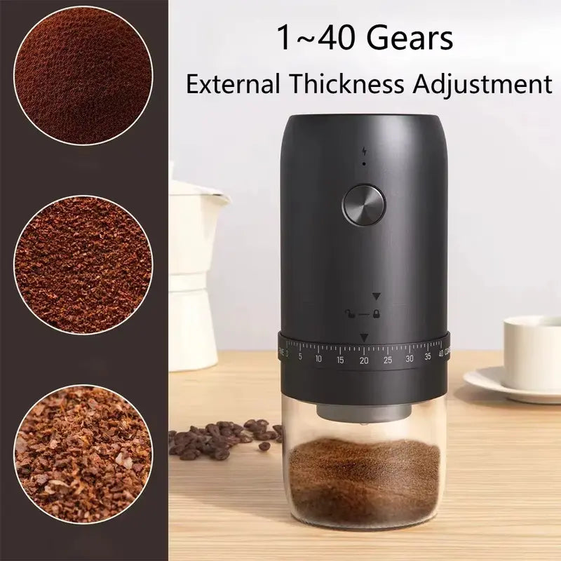Portable Electric Coffee Grinder – Rechargeable, 40-Gear External Adjustment, Perfect for Home, Vacation & Travel