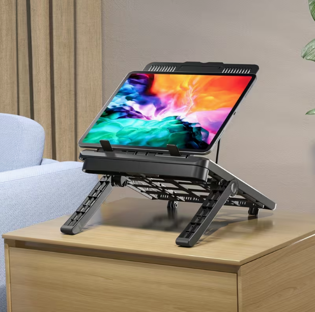 Adjustable Laptop Stand for 17.3-Inch Laptops – Portable Desktop Riser with Dedicated Phone Holder