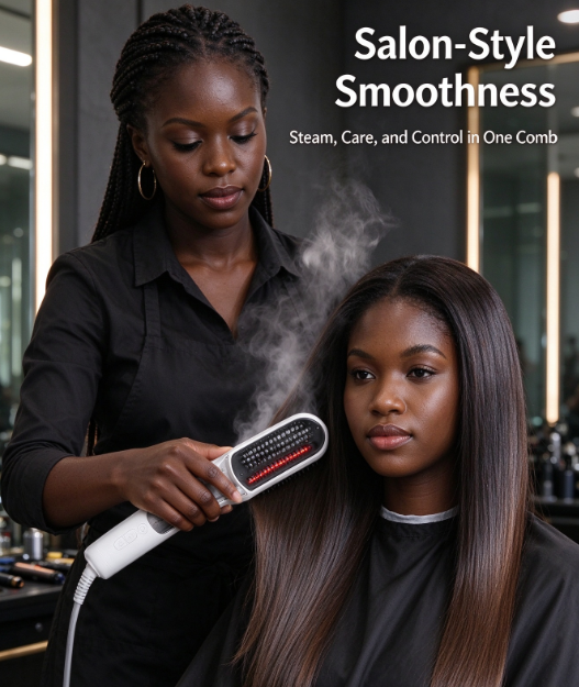 Multifunctional Spray Hair Straightener Brush - 2-in-1 Straighten and Curl with Steam Mist for Frizzy Hair