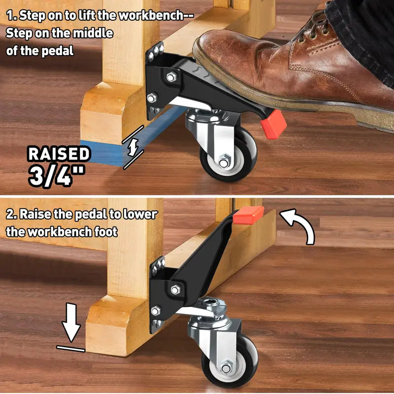 Gift~ Workbench Casters Kit 660 Lbs – Retractable Heavy Duty Bench Caster Wheels for Workbenches, Machinery & Tables, 4 Pack Furniture Lift Mover Industrial
