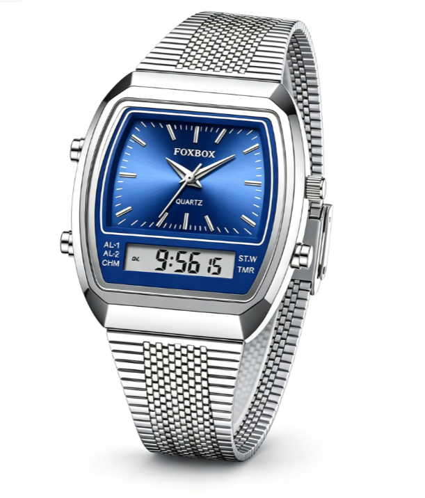 Modern Casual Digital Analog Watch with Stainless Steel Band, Unisex Quartz Timepiece, Luminous Dial, Waterproof – Great Father's Day Gift