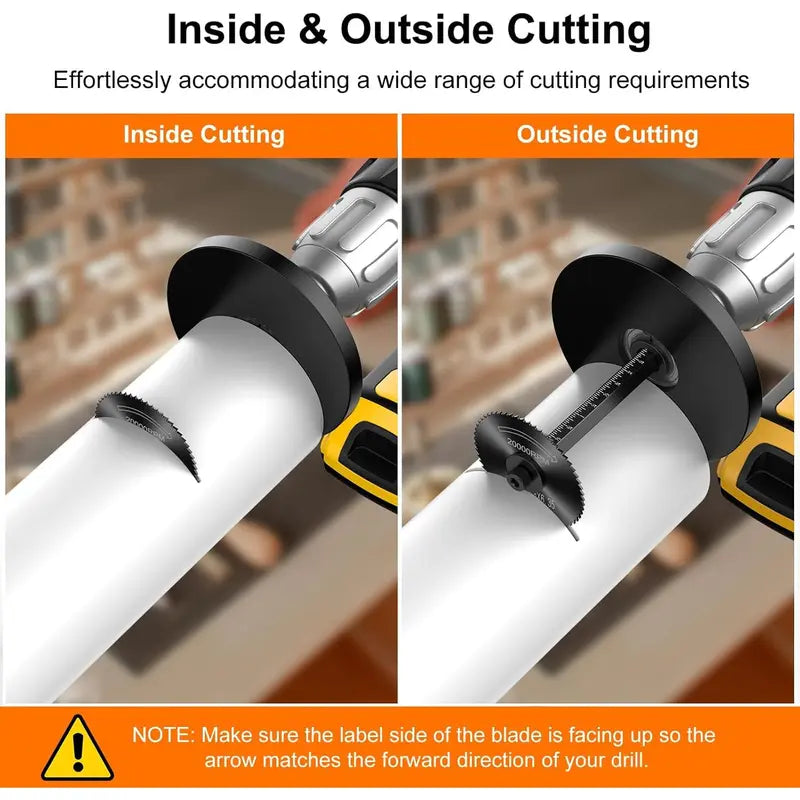 Inside PVC Pipe Cutter Set – Scale & Adjustable Depth Gauge, 6 Black Blades, 4" Hex Shank