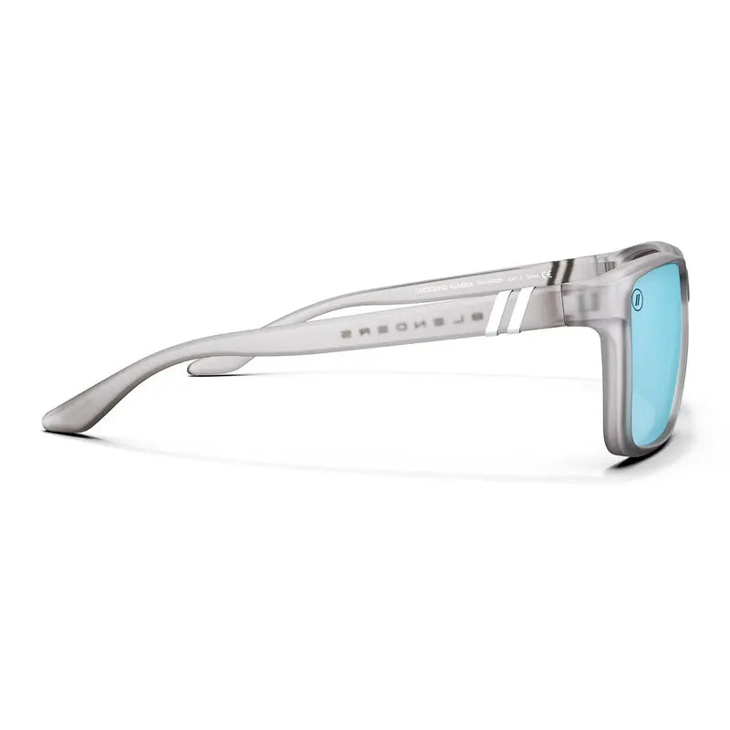Blenders Sunglasses - Polarized Blue Mirrored Lenses, Matte Crystal Grey-to-Clear Fade Frame, UV Protection