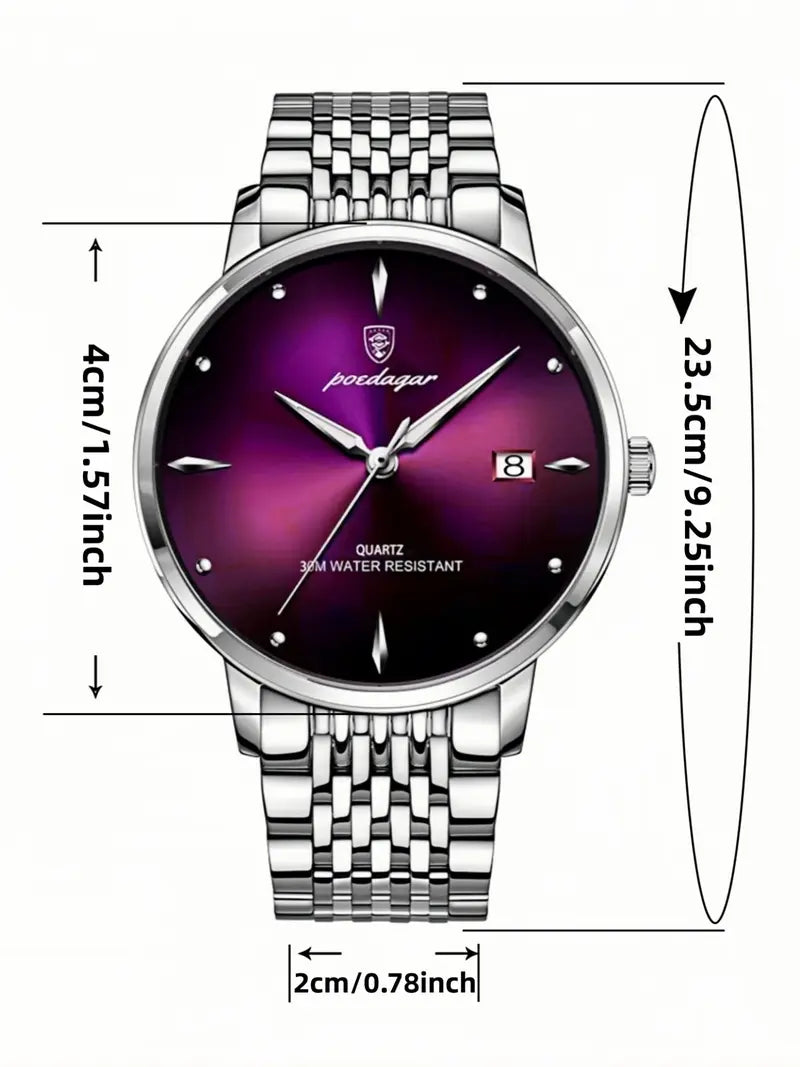 Men's Business Round Dial Quartz Watch – Stainless Steel Strap, Durable & Fashionable, Perfect for Party & Daily Wear, Elegant Gift (Box Not Included)