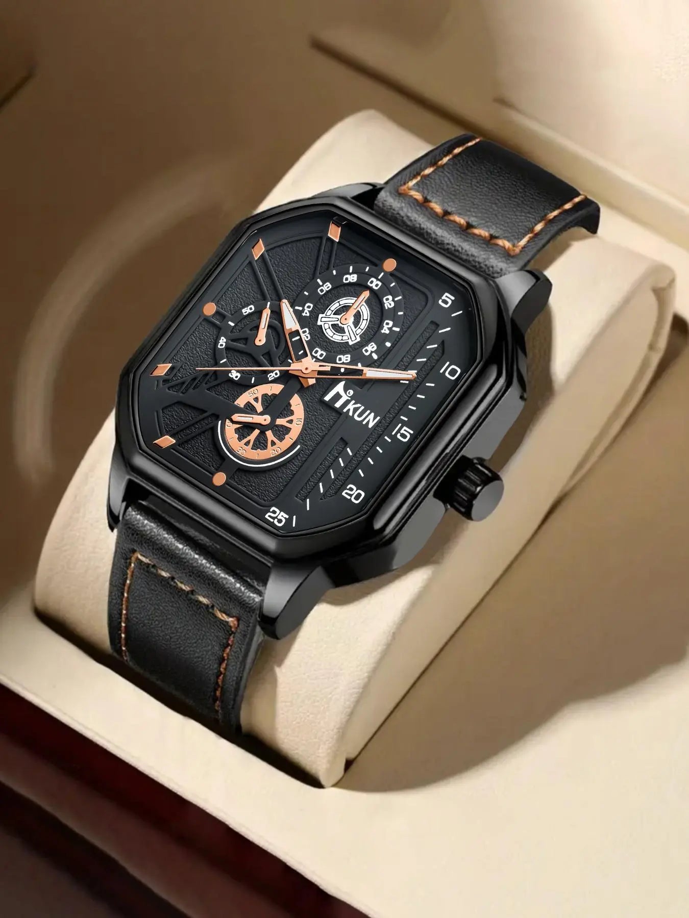 🔥 Limited-Time Special – Order 1 Get 2 🔥 – Men's Business Fashion Square Dial PU Leather Strap Analog Quartz Movement Watch – Trendy All-Match Design for Party & Daily Wear (Without Box)