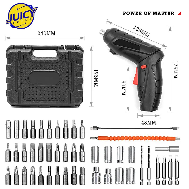 47-Piece Cordless Electric Screwdriver Drill Set - 3.6V High-Power Hand Tool with Speed Control