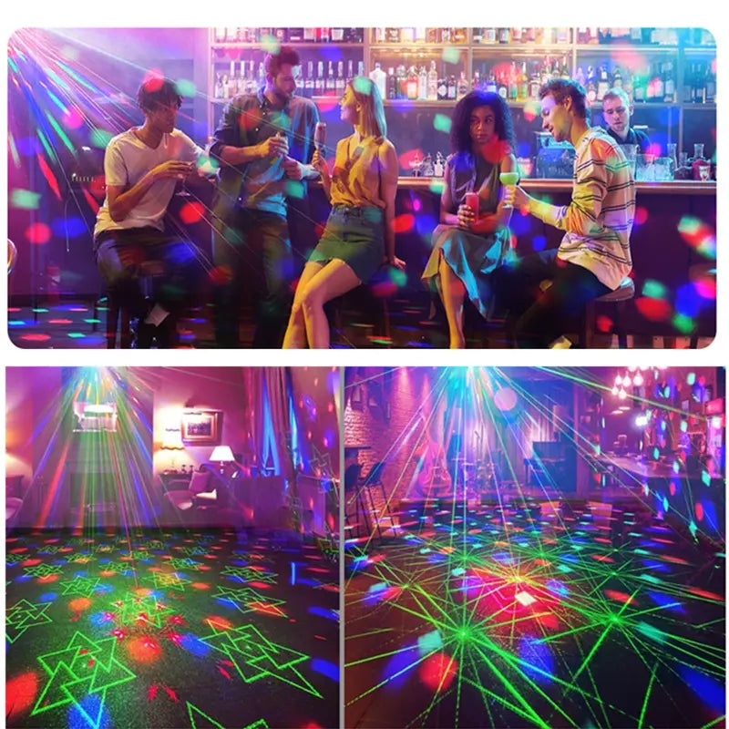 4-in-1 RGB Disco Party Light Kit - 3 RGB Units with Red and Green Pattern, Strobe and Laser Beam LEDs for Parties and Stage (Batteries Not Included)