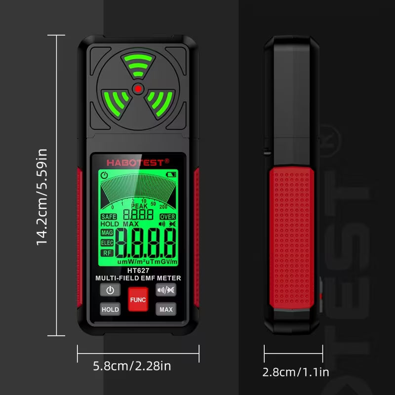HABOTEST HT627 EMF Meter – 3-in-1 Detector for EF, MF & RF Radiation, for Home & Outdoor Inspections
