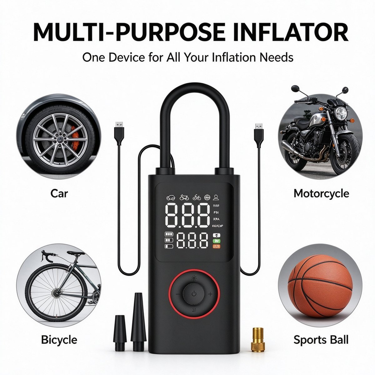 Portable Car Air Pump - Lithium Battery Model for Car, Bicycle & Electric Tires, Handheld Cordless Air Pump with Fast Inflation