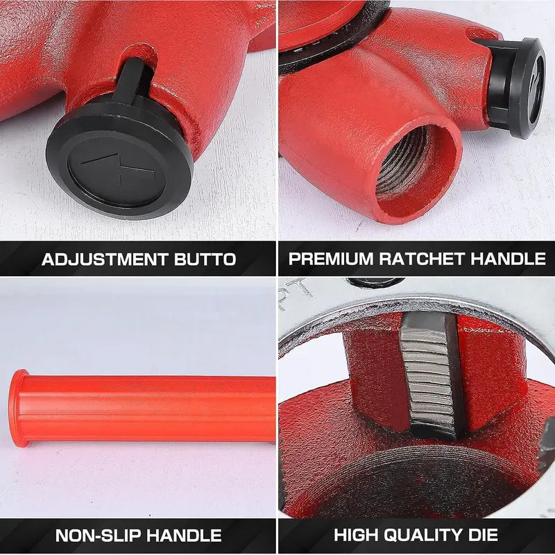 Manual Ratchet Pipe Threader Kit with 6 Steel Dies 1/4"-1-1/4" - Threading Tool for Steel and Galvanized Iron Pipes