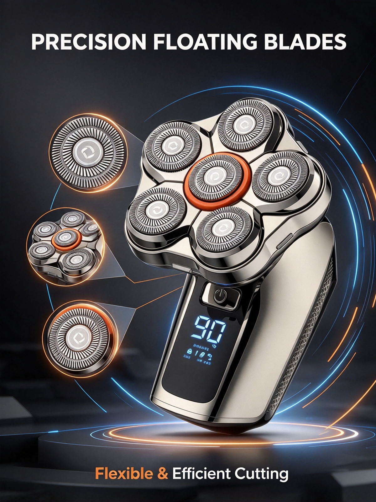 Smart Type-C Washable Electric Shaver - Digital Display, Magnetic 6-Blade Head, 6-in-1 Grooming Razor