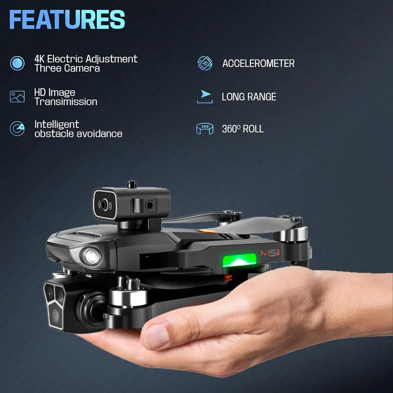 Drone with Camera – Wi-Fi FPV, Gesture Control, Foldable, 15 Min Flight Time (2 Batteries, 15 Mins Each), Carrying Case, Adjustable Lens, Brushless Motor, Obstacle Avoidance, One-Key Take Off/Land, 2.4GHz, Black – Great Gift for Teens