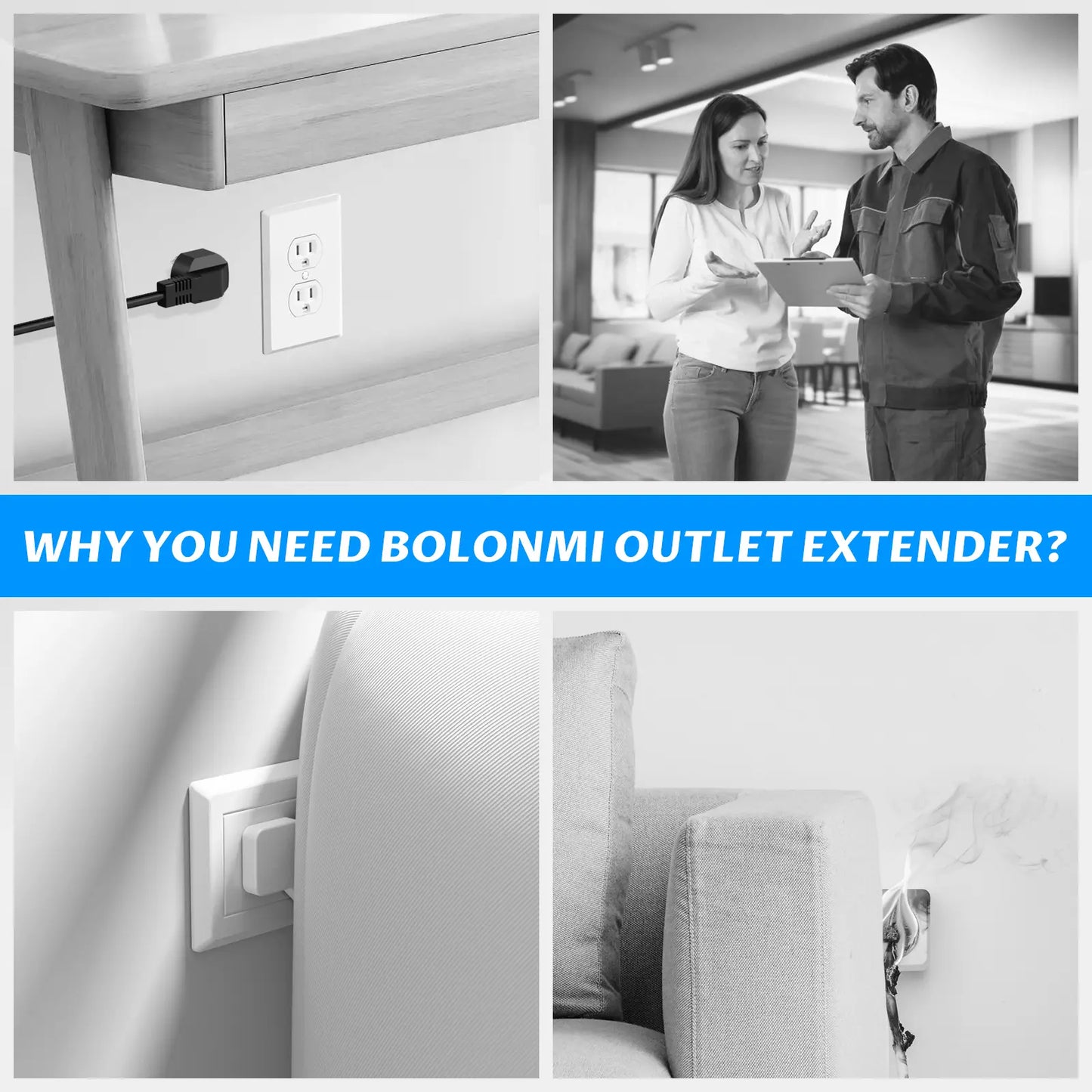 Outlet Extender - Fire-Safe Design, Extendable 18-28 Inches with USB-C, USB-A and 2 AC Outlets, 180° Rotating Plug Adapter for Hard-to-Reach Sockets