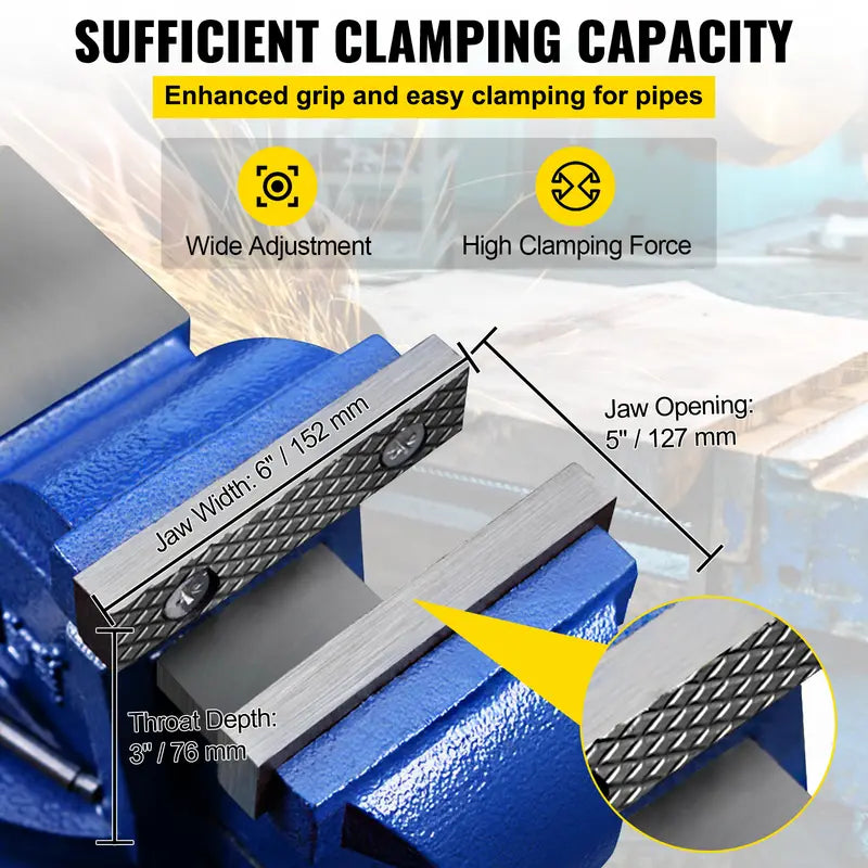 【Summerfinds】VEVOR 5" Heavy Duty Bench Vise Double Swivel Rotating Vise Head/Body Rotates 360°,Pipe Vise Bench Vices 30Kn Clamping Force,for Clamping Fixing Equipment Home or Industrial Use