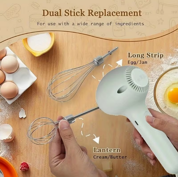 2-in-1 Multifunctional Electric Meat Grinder & Egg Beater Set – Rechargeable Portable Handheld Mixer with Multiple Attachments for Cake, Cream & Baking