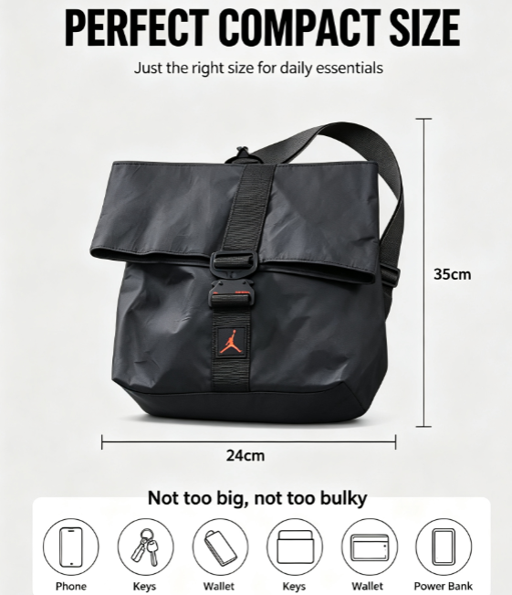 Air Jordan Jumpman Fold Messenger Bag 35x24cm - Water Resistant Crossbody Shoulder Bag