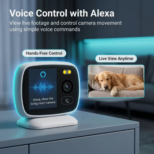 2-Way Audio/Video Security Camera with 2.8" Display & PTZ – AI Motion Detection, Indoor WiFi Cam with Speaker, Phone App Control, Color Display, for Puppy/Cat/Dog Monitoring & Home Surveillance