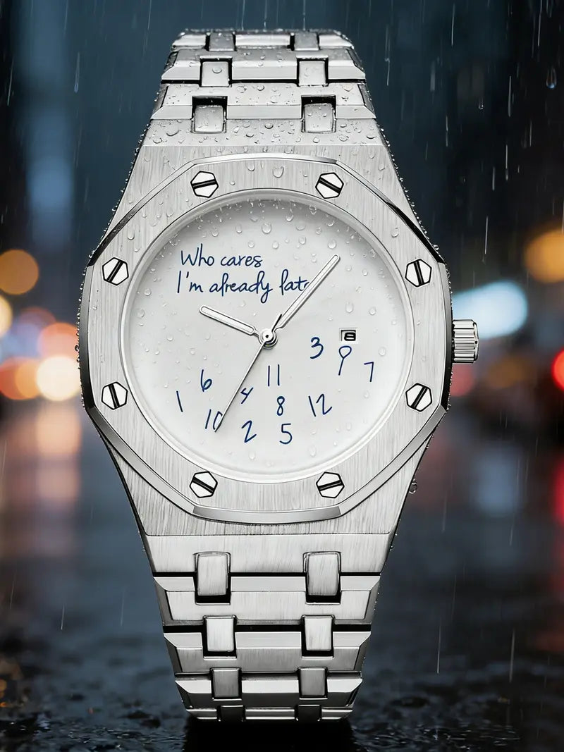 Men's Vintage Fashion Quartz Watch – Stainless Steel Round Dial, Graffiti Numbers, Casual Trendy Wristwatch, Ideal Gift