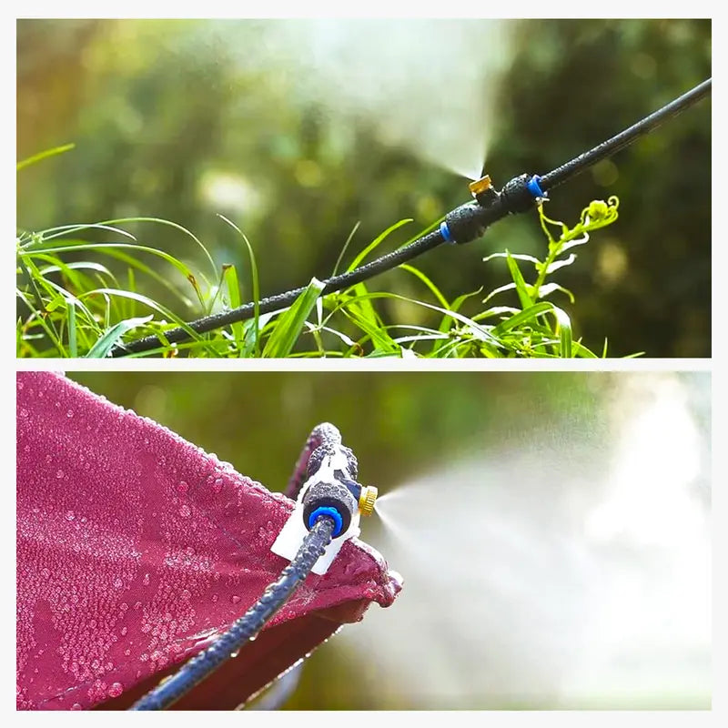 Heavy-Duty Brass Misting Kit - Automatic Cooling and Watering System with 18m (708 Inch) Hose, 3/4" Adapter, Nozzles and Adjustable Flow for Patio and Nursery
