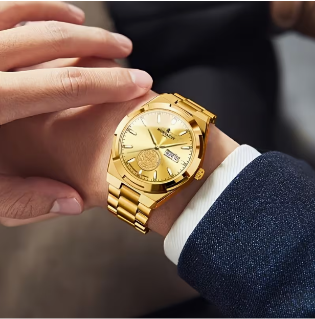 Classic Gold Mechanical Watch – Luminous Hands, Vintage Business Casual Design, High-End Timepiece