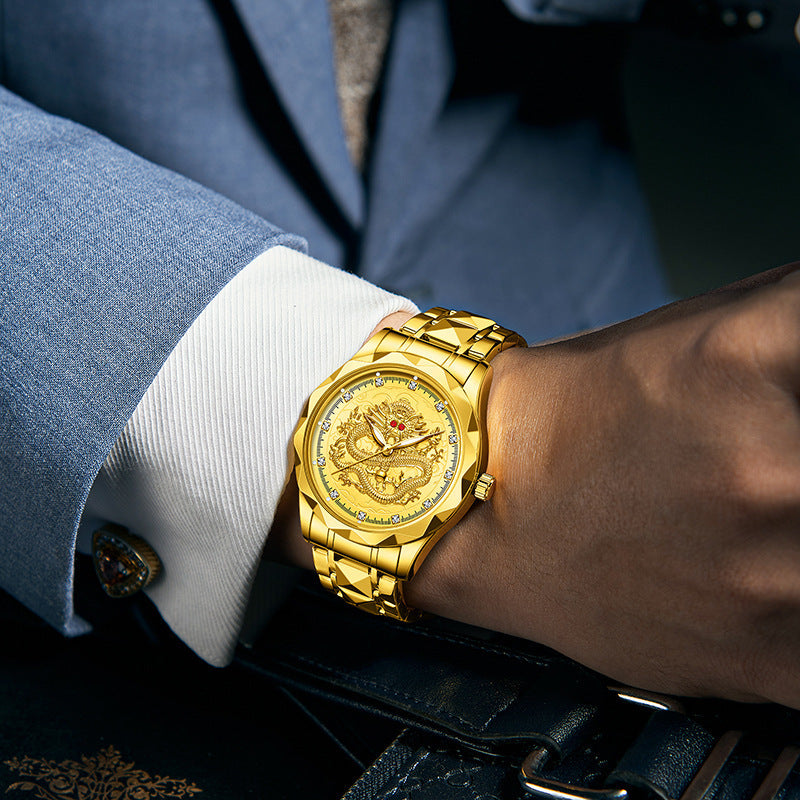 Men's Business Rhinestone Dragon Totem Watch – Minimalist Design, Fashionable for Party & Daily Wear, Great Gift Idea