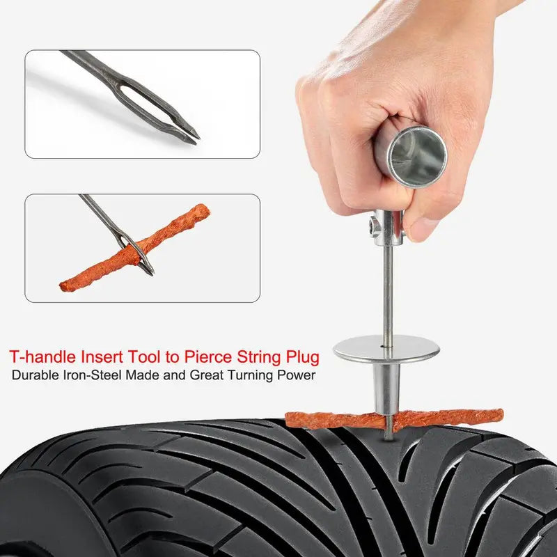 Tire Plug Repair Kit – Heavy Duty Flat Tire Puncture Repair Tool, Durable Iron Tools, Easy to Use for Car, ATV & Trailer