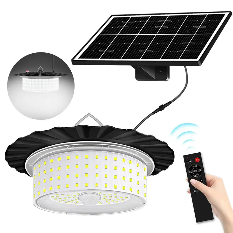 【flash sale】244-LED Solar Pendant Light with Moving Sensor, 5 Modes Waterproof Floodlight with Remote Control, Safety Outdoor Wall Light for Patio, Deck, Shed, Camping